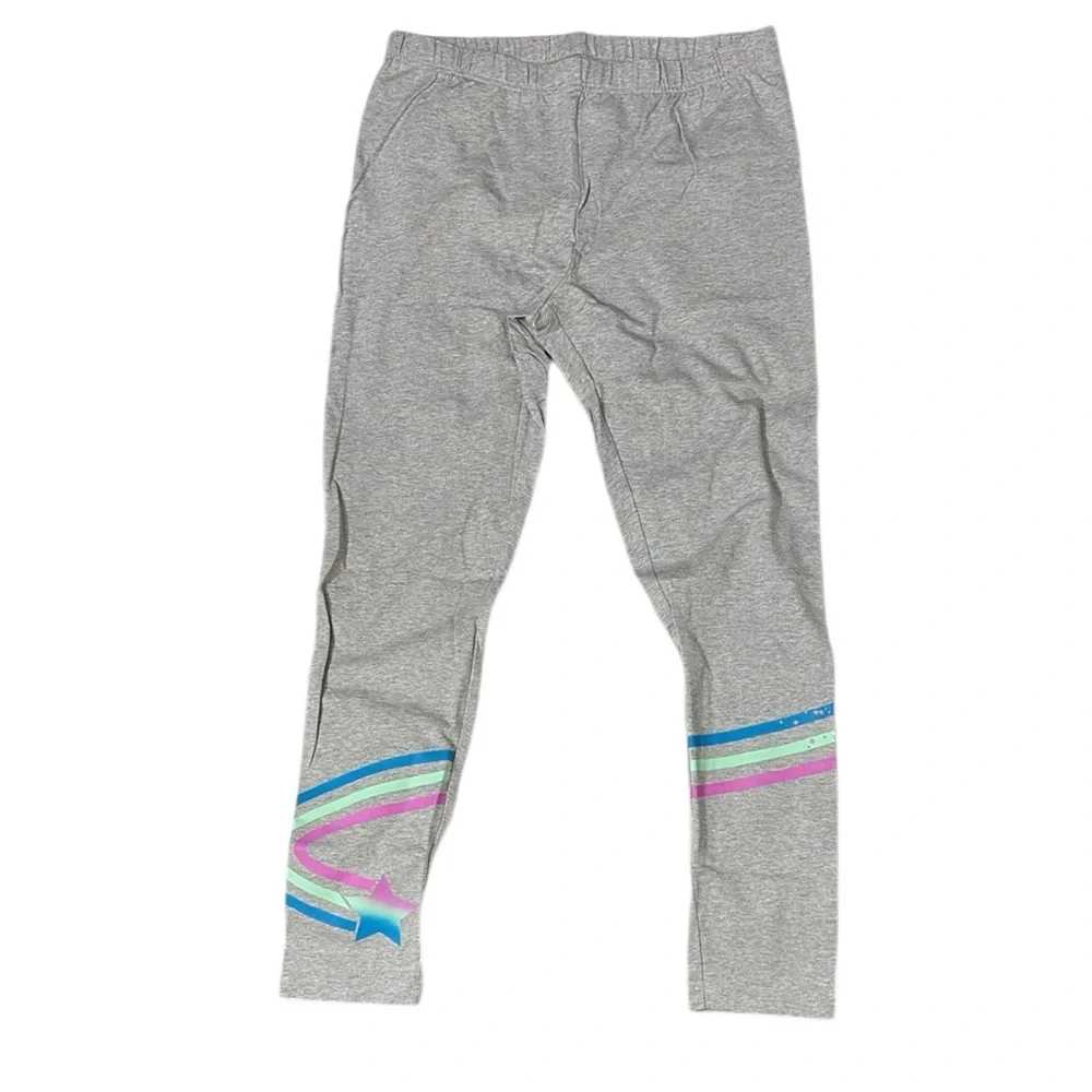 New In Packaging Lands End Youth Girls 16+ Size Grey Sparkle Star Cotton Legging
